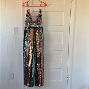 Free people rainbow sequin cropped jumpsuit